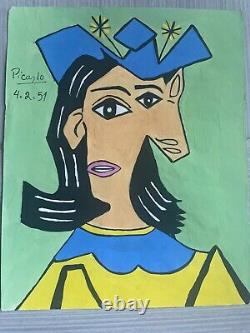 Original Rare Vintage Pablo Picasso Original oil on Paper Framed signed w COA