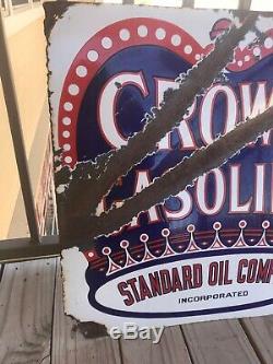 Original Red crown gasoline porcelain Flange sign Standard Oil Co vintage