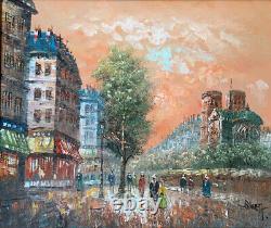 Original Signed Burnett Oil Painting Paris Notre Dame Framed Med/Larg