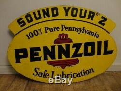 Original Vintage 1968 Pennzoil Motor Oil Gas Station 2 Sided 31 Metal Sign