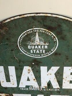 Original Vintage 1973 Quaker State Motor Oil Gas Station 2 Sided 29 Metal Sign