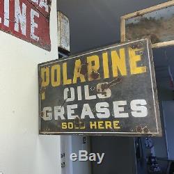 Original Vintage DSP Polarine Oils/Greases Sold Here Dealer Flange Sign NR