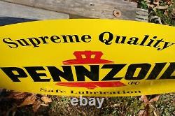 Original Vintage Double Sided Painted Enamel Pennzoil Oval Sign 31 Inch Gas Oil