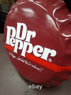 Original Vintage Dr. Pepper Sign Cap Button Metal Embossed Dealer Soda Gas Oil