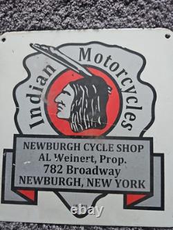 Original Vintage Indian Motorcycle Dealership Porcelain Sign Newburgh, NY
