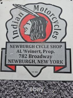 Original Vintage Indian Motorcycle Dealership Porcelain Sign Newburgh, NY