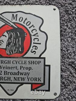 Original Vintage Indian Motorcycle Dealership Porcelain Sign Newburgh, NY