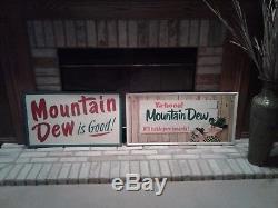 Original Vintage Mountain Dew Metal Signs with embossed Hillbilly Soda Gas Oil