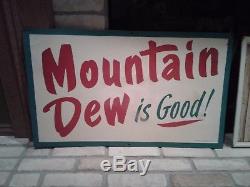 Original Vintage Mountain Dew Metal Signs with embossed Hillbilly Soda Gas Oil