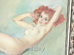 Original Vintage Nude Girl Female Woman Pin Up Pinup Painting Signed Fried Pal