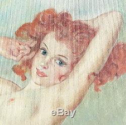 Original Vintage Nude Girl Female Woman Pin Up Pinup Painting Signed Fried Pal