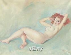 Original Vintage Nude Girl Female Woman Pin Up Pinup Painting Signed Fried Pal