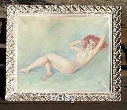 Original Vintage Nude Girl Female Woman Pin Up Pinup Painting Signed Fried Pal