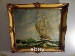 Original Vintage Oil Painting Clipper Ship Signed Framed Sea Ocean Antique