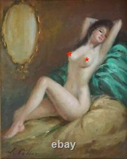 Original Vintage Painting Of Elegant Nude Girl Female Woman Pinup Art