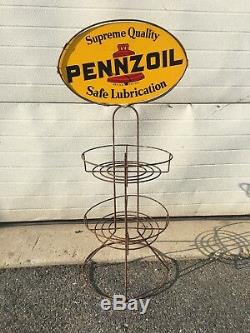 Original Vintage Pennzoil Oil Display Can Rack Double Sided Sign Gas Garage Car