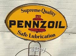 Original Vintage Pennzoil Oil Display Can Rack Double Sided Sign Gas Garage Car