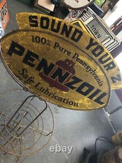 Original Vintage Pennzoil Oil Display Can Rack Double Sided Sign Gas Garage Car