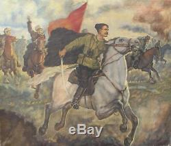 Original Vintage Russian War Painting Chapaev In Battle Soviet Propaganda Art