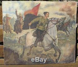 Original Vintage Russian War Painting Chapaev In Battle Soviet Propaganda Art