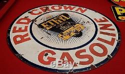 Original Vintage Sign Red Crown Ethyl Oil Gas Double Sided Porcelain 30 girl