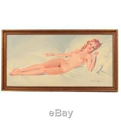 Original Vintage Signed Oil On Board-Beautiful Reclining Nude Female-Pinup Style