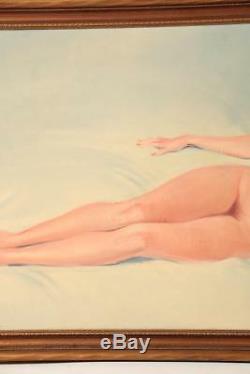 Original Vintage Signed Oil On Board-Beautiful Reclining Nude Female-Pinup Style