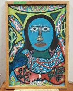 Original Vtg DENIS SMITH Signed HAITIAN OIL PAINTING Blue Woman