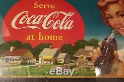 Original vintage 1952 cardboard Coca Cola sign 20x36 framed glass gas oil