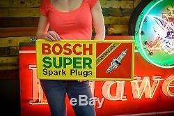 Original vintage tin sign Metal Sign Bosch SUPER Gas Oil Auto Spark Plugs RARE