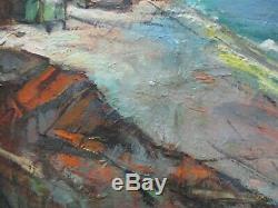 Ortiz Signed MID Century Painting Coastal Abstract Expressionism Modernism Vntg