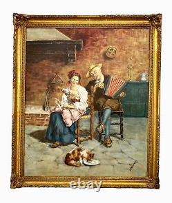 Painting Happy Couple German Original Oil on Canvas Signed V. Cornea Vintage Art