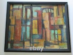 Painting Vintage Abstract Expressionism Regionalism Modernism 1950 Urban City