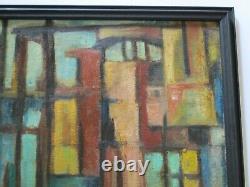 Painting Vintage Abstract Expressionism Regionalism Modernism 1950 Urban City