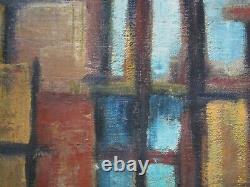 Painting Vintage Abstract Expressionism Regionalism Modernism 1950 Urban City