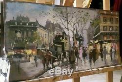 Pair of vintage Oil Painting signed urban landscape street scene wall art