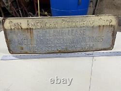 Pan American Oil Lease Sign Vintage Gas Embossed Metal Pump From Oil Well