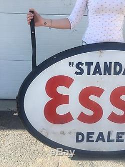 Porcelain ESSO Sign Large Dealer Oil Vintage Gas Garage Pump