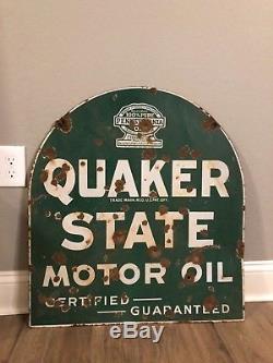 Quaker State Motor Oil Vintage Sign RARE Double Sided Tombstone Sign