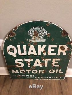 Quaker State Motor Oil Vintage Sign RARE Double Sided Tombstone Sign