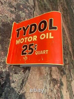 RARE Large Vintage Double Advertising Tydol and Veedol Gas and Oil Flange Sign