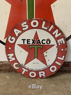 RARE VINTAGE ORIGINAL PORCELAIN ADVERTISING GAS OIL SIGN TEXACO 42 inch size