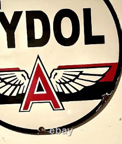 RARE VINTAGE c. 1950's TYDOL FLYING A GAS & OIL PORCELAIN SIGN PETROLIANA 20D