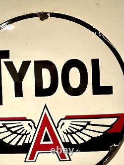 RARE VINTAGE c. 1950's TYDOL FLYING A GAS & OIL PORCELAIN SIGN PETROLIANA 20D