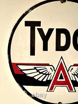 RARE VINTAGE c. 1950's TYDOL FLYING A GAS & OIL PORCELAIN SIGN PETROLIANA 20D