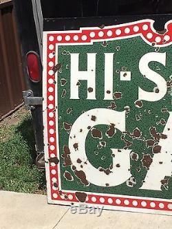 RARE VinTage Early HI-SPEED GAS Porcelain Advertising DSP Double Sided Sign Oil