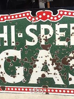 RARE VinTage Early HI-SPEED GAS Porcelain Advertising DSP Double Sided Sign Oil