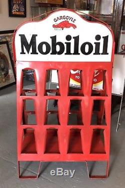 RARE Vintage 30s Gargoyle MOBILOIL Gas Station Oil Can Metal Rack Display Sign