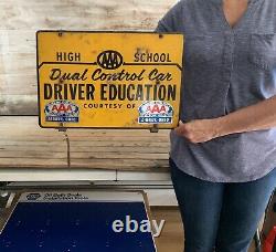 RARE Vintage AAA HIGH SCHOOL DRIVER EDUCATION Metal SIGN W Brackets Sidney OH