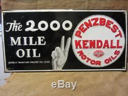 RARE Vintage Embossed Kendall Motor Oil Sign Antique 2,000 Gas Station 9821